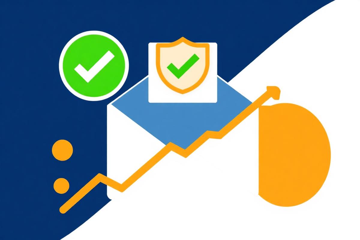 Email envelope with a green delivery checkmark and a rising warmup graph